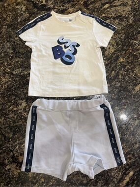 BOSS White Tee with Black Logo Tag 12 months